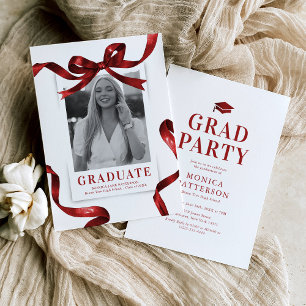 Red Bow Photo Graduation Party Invitation