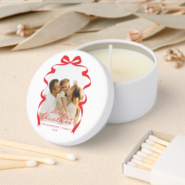 Red Bow Photo Merry Christmas Arch Mini Candle Favors (Insitu)
