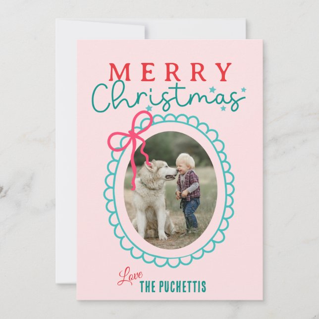 Red Bow Picture Frame Christmas Holiday Card (Front)