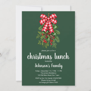 Red Bow Pine Christmas Holiday Lunch Invitation