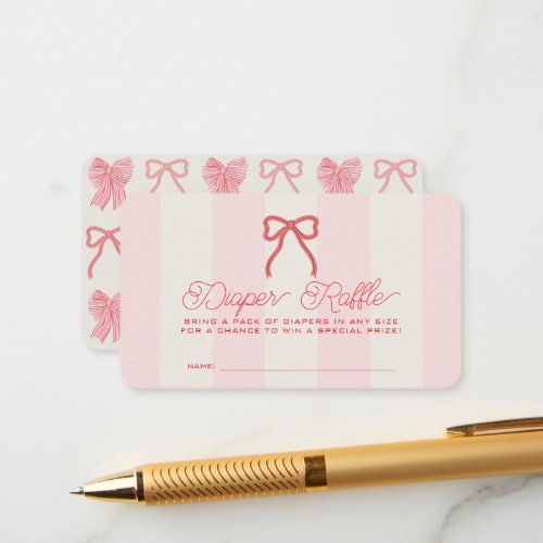 Red Bow & Pink Stripes Baby Diaper Raffle Ticket