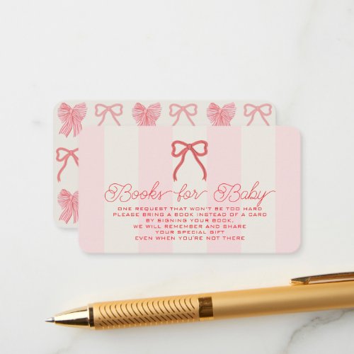 Red Bow & Pink Stripes Baby Shower Book Request