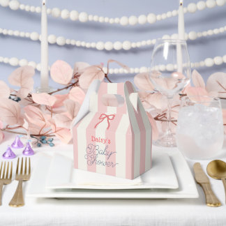 Red Bow & Pink Stripes Baby Shower Favor Boxes