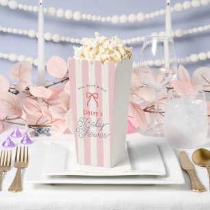 Red Bow & Pink Stripes Baby Shower Popcorn Favor Boxes
