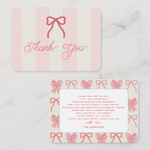 Red Bow & Pink Stripes Baby Shower Thank You
