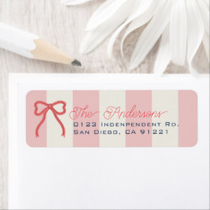 Red Bow & Pink Stripes Return Address Label