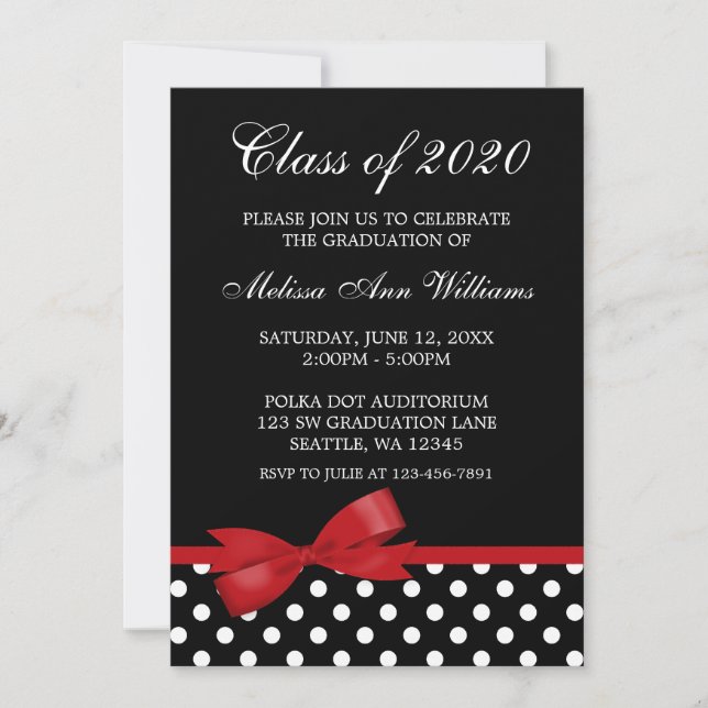 Red Bow Polka Dots Graduation Announcement (Front)