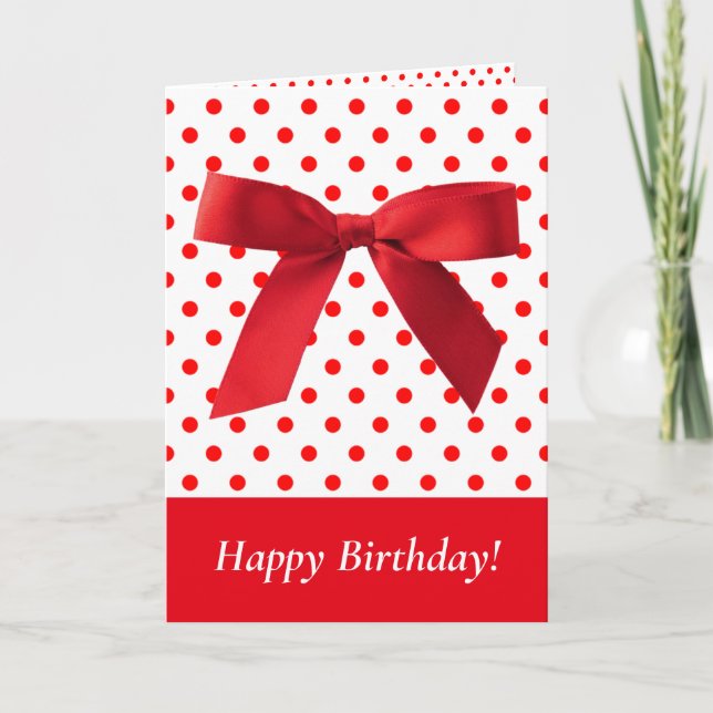 Red Bow Polka Dots Happy Birthday Festive Girly Card (Front)