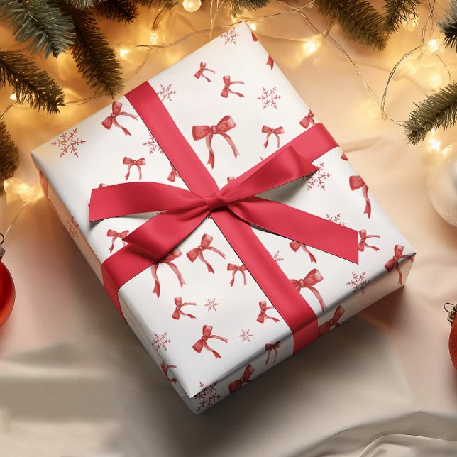 Red Bow Red Snowflake Christmas Wrapping Paper (Creator Uploaded)