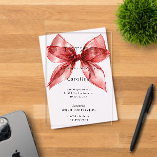 Red Bow Ribbon 16th Birthday (or any year) Acrylic Invitations