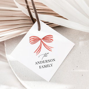 Red bow ribbon Script Family holiday Favor Tags