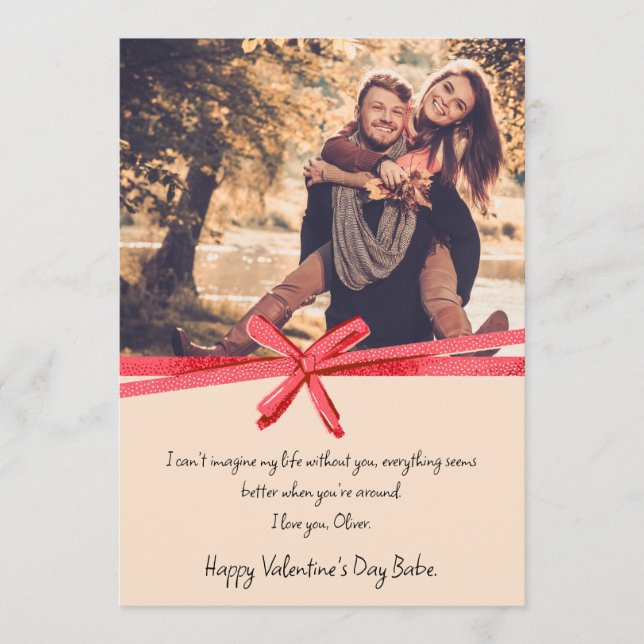 Red Bow Ribbon Valentine's Day Photo Holiday Card (Front)
