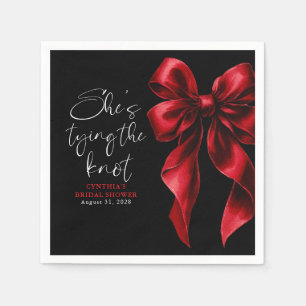 Red Bow She's Tying the Knot Black Bridal Shower Napkins