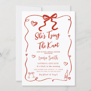 Red Bow She's Tying The Knot Bridal Shower Invitation