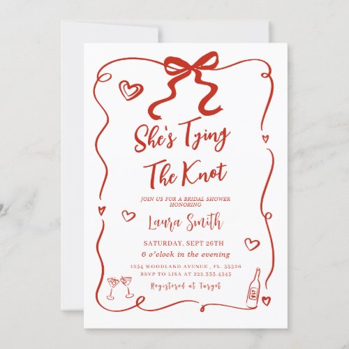 Red Bow Shes Tying The Knot Bridal Shower Invitation