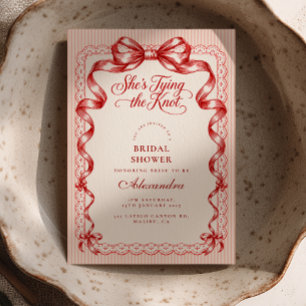 Red Bow She's Tying the Knot Bridal Shower Invitation