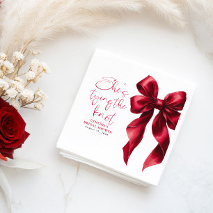 Red Bow She's Tying the Knot Bridal Shower Napkins