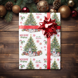 Red Bow Siberian Husky Dog Holiday Tree Wrapping Paper