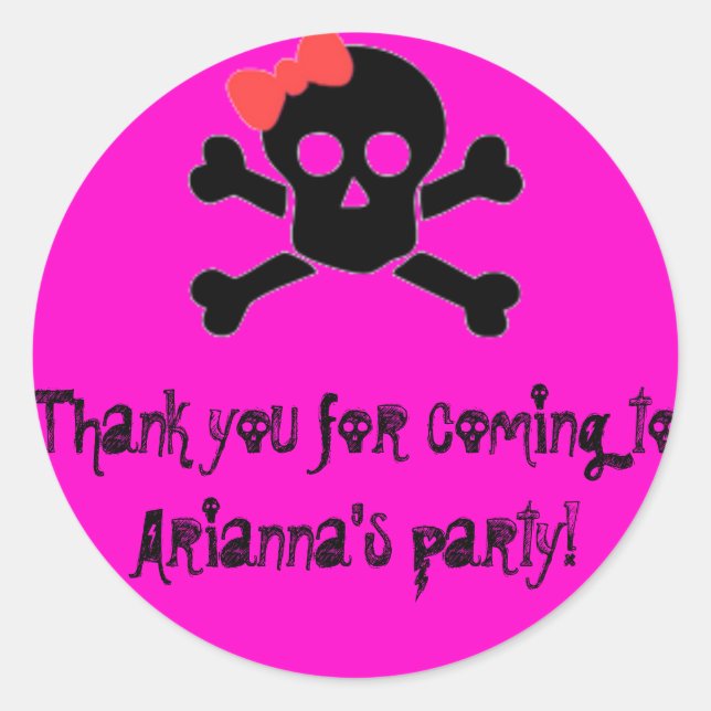 red bow skull, Thank you for coming to Arianna'... Classic Round Sticker (Front)