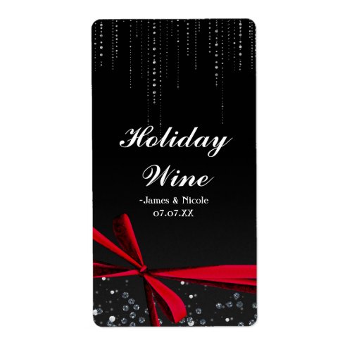 Red Bow Sparkle Bling Holiday Party Wine Label