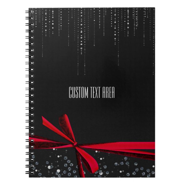 Red Bow Sparkle Ribbon & Bling Journal Notebook (Front)