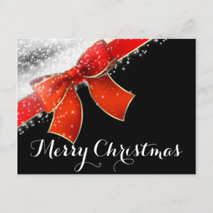 Red Bow & Sparkles Chic Black Holiday Christmas Postcard