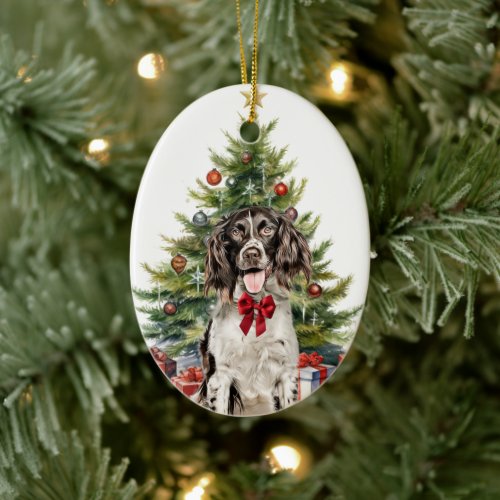 Red Bow Springer Spaniel Dog Christmas Ceramic Ornament