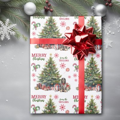Red Bow Springer Spaniel Dog Holiday Tree Wrapping Paper