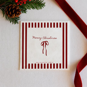 Red Bow Striped Christmas Napkins