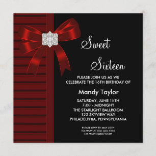 Red Bow Sweet 16 Birthday Party Invitation
