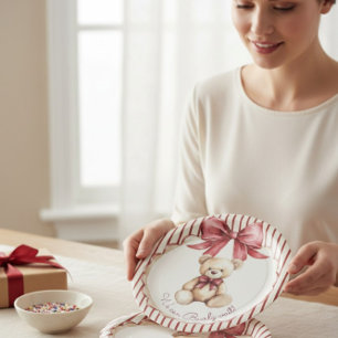Red Bow Teddy Bear Baby Shower Plates