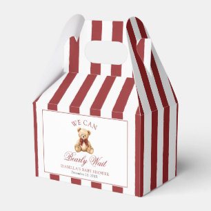 Red Bow Teddy Bear We Can Bearly Wait Baby Shower Favor Boxes