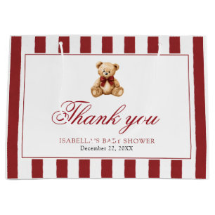 Red Bow Teddy Bear We Can Bearly Wait Baby Shower Large Gift Bag
