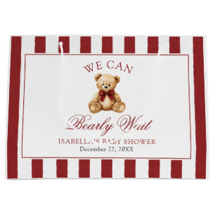 Red Bow Teddy Bear We Can Bearly Wait Baby Shower Large Gift Bag