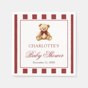 Red Bow Teddy Bear We Can Bearly Wait Baby Shower Napkins