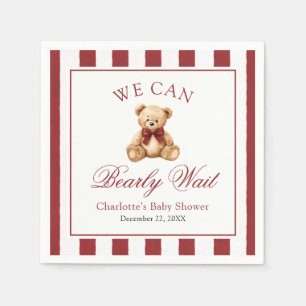 Red Bow Teddy Bear We Can Bearly Wait Baby Shower Napkins