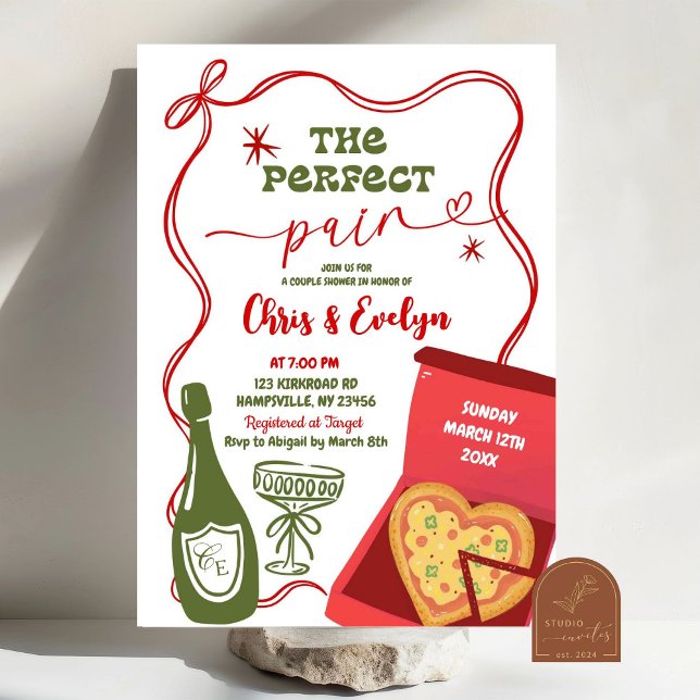 Red Bow The Perfect Pair Couples Bridal Shower Invitation (Creator Uploaded)
