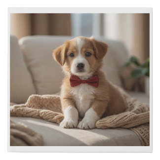 Red Bow Tie Cute Puppy Faux Canvas Print