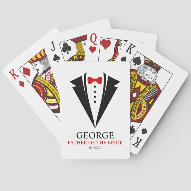 Red Bow Tie "Father of the Bride" Wedding Party Poker Cards (Back)