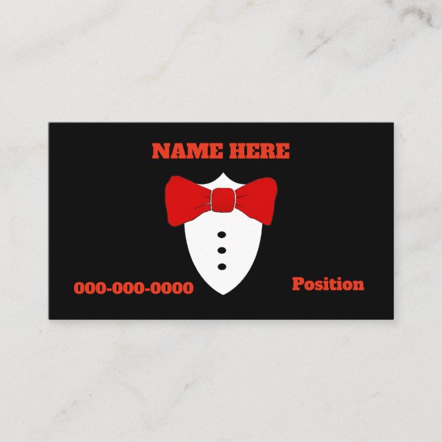 Red Bow Tie, Tux, add info Business Card (Front)