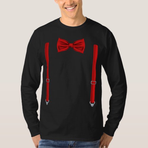 Red Bow Tie With Suspenders Funny Wedding T_Shirt