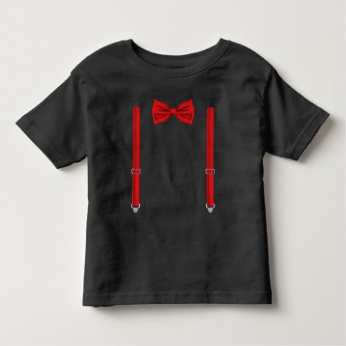Red Bow Tie With Suspenders Funny Wedding Toddler T_shirt