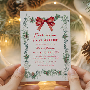 Red Bow Tis The Season To Be Married Bridal Shower Invitation
