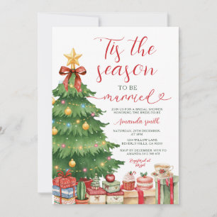 Red Bow Tis The Season to Be Married Bridal Shower Invitation