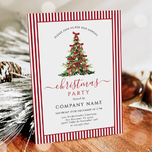 Red Bow Traditional Tree Christmas Party Invitation
