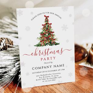 Red Bow Traditional Tree Christmas Party Invitation