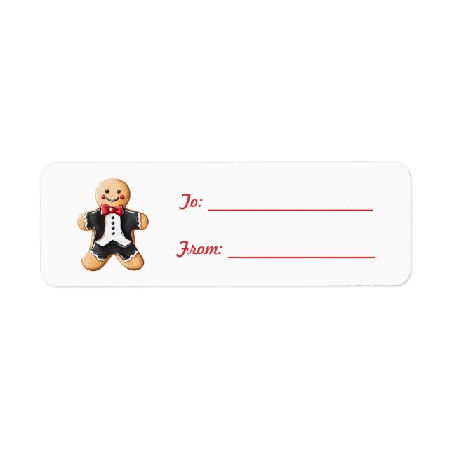 Red Bow Tuxedo Gingerbread Cookie Christmas Label (Front)