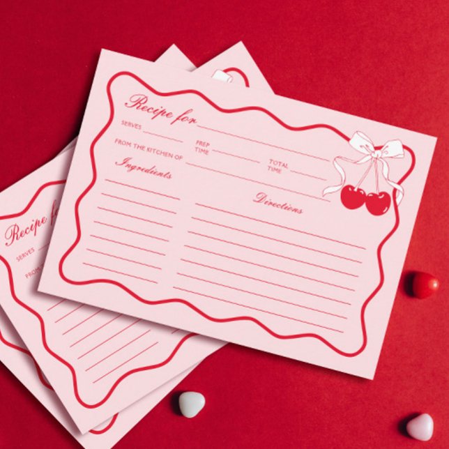 Red Bow Valentines Bridal Shower Recipe Card (Creator Uploaded)
