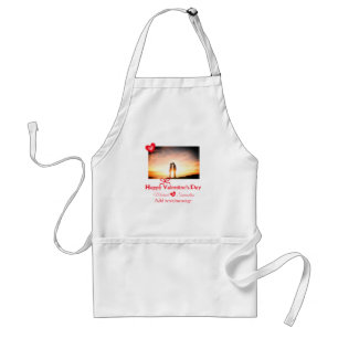 Red bow valentine's day add photo name heart love adult apron