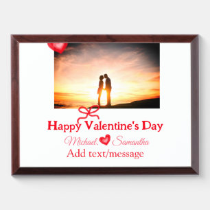 Red bow valentine's day add photo name heart love  award plaque